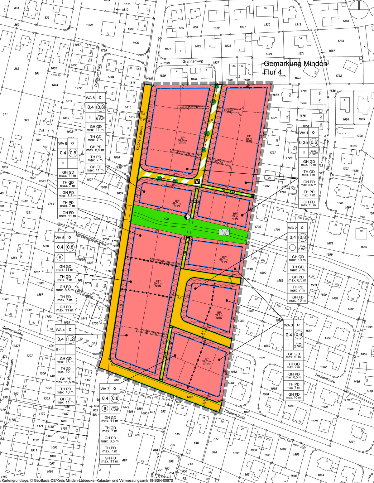 11Bauleitplan für das Baugebiet an der Roßbachstraße in Minden